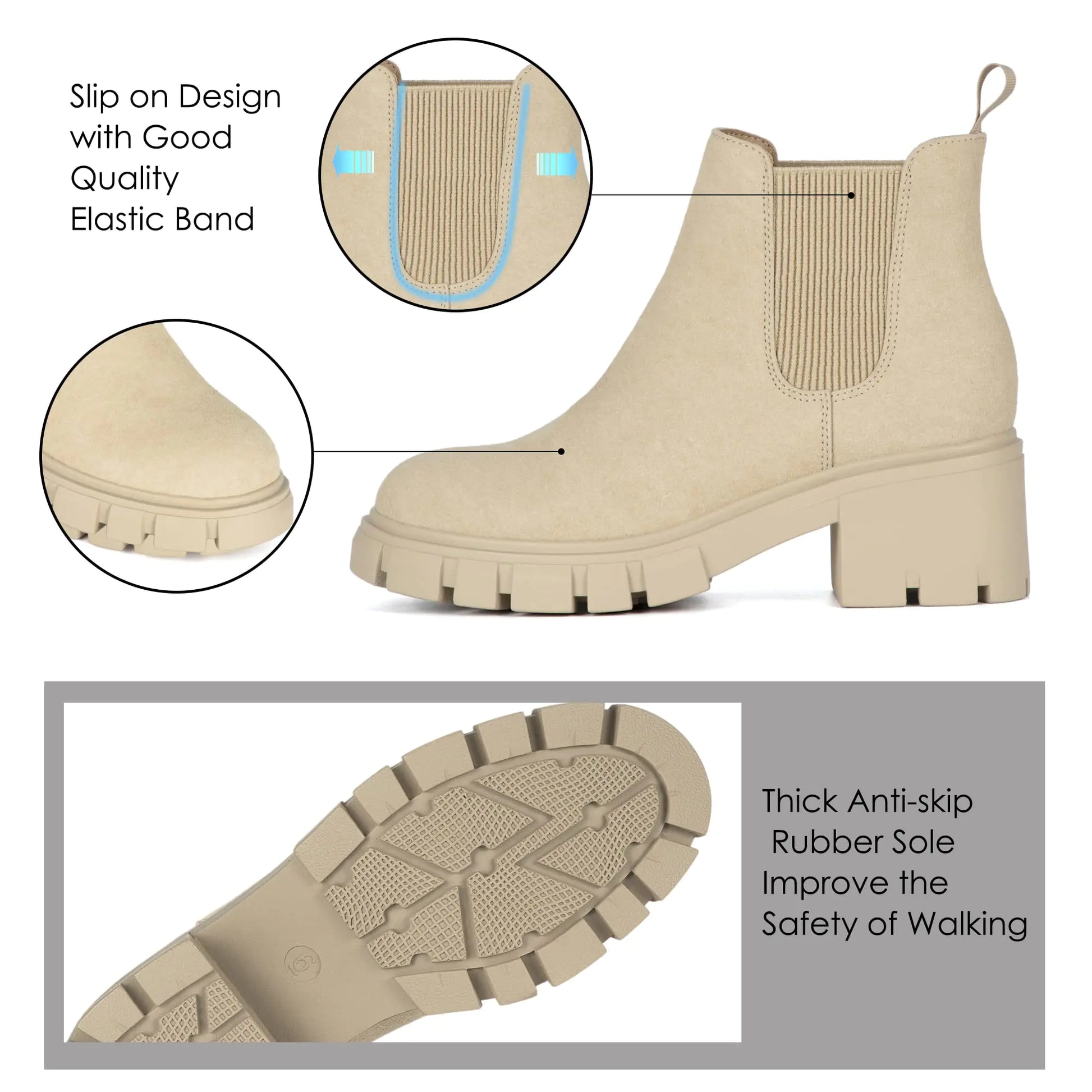 Athlefit Women's Chelsea Boots Fashion Lug Sole Chunky Heel Slip on Elastic Ankle Booties 10 Apricot by Anti Spier