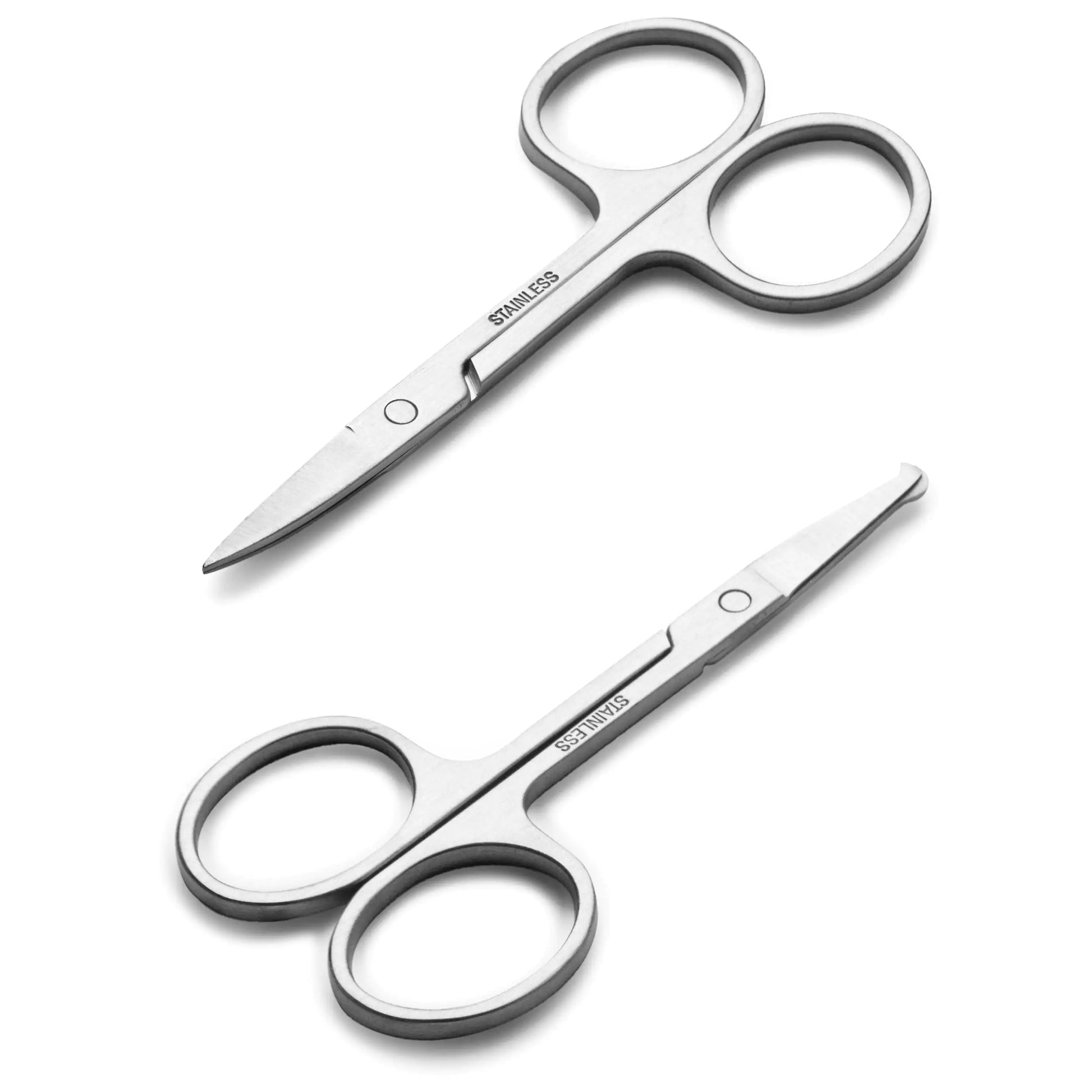 Facial Hair Small Grooming Scissors For Men Women - Eyebrow, Nose Hair, Mustache, Beard, Eyelashes, Ear Trimming Kit - Curved and Rounded Safety Tip Clippers For Hair Cutting - 2PCS Silver by Anti Spier