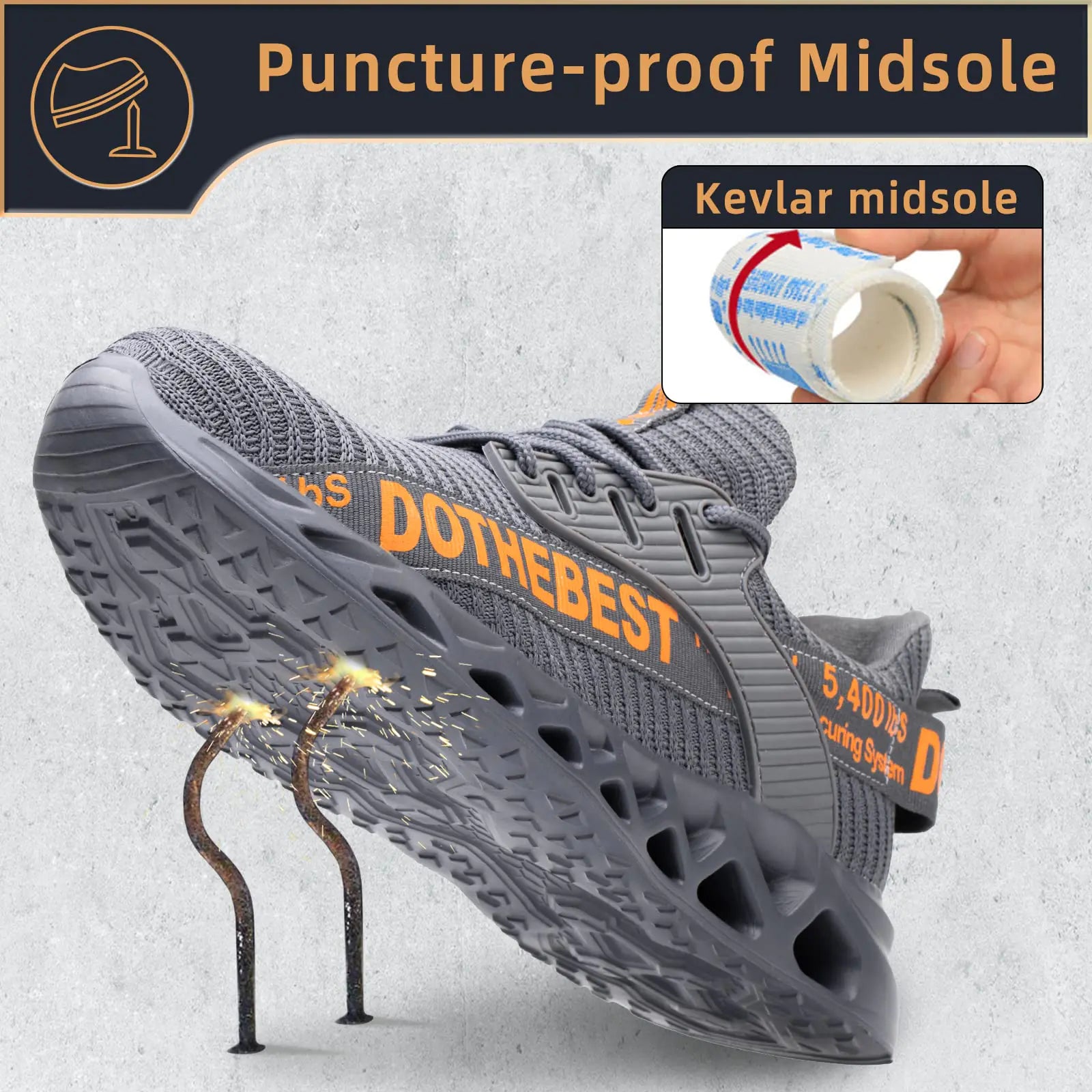 Furuian Steel Toe Sneakers for Men Women Lightweight Safety Shoes Comfortable Puncture Proof Slip On Indestructible Work Shoes 6.5 Women/5 Men Waterproof Grey by Anti Spier