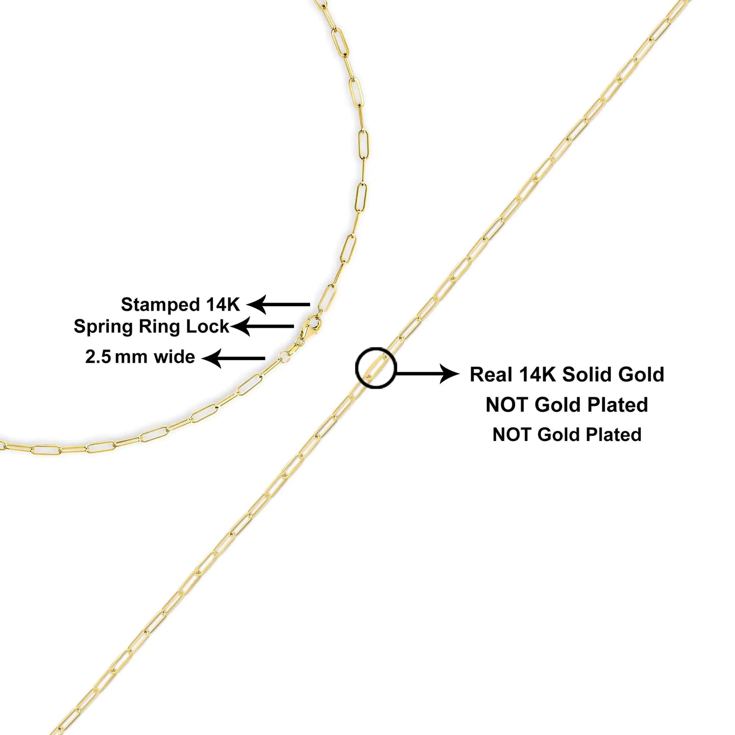Unisex Solid 14K Gold 2.5mm Paperclip Chain Necklace by Anti Spier