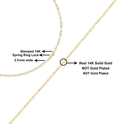 Unisex Solid 14K Gold 2.5mm Paperclip Chain Necklace by Anti Spier