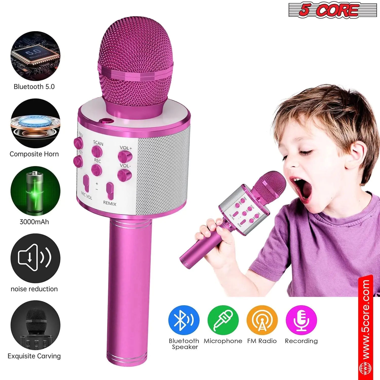 5Core Wireless Karaoke Microphone Bluetooth Mic Portable Handheld Microfonos Inalambricos by Anti Spier
