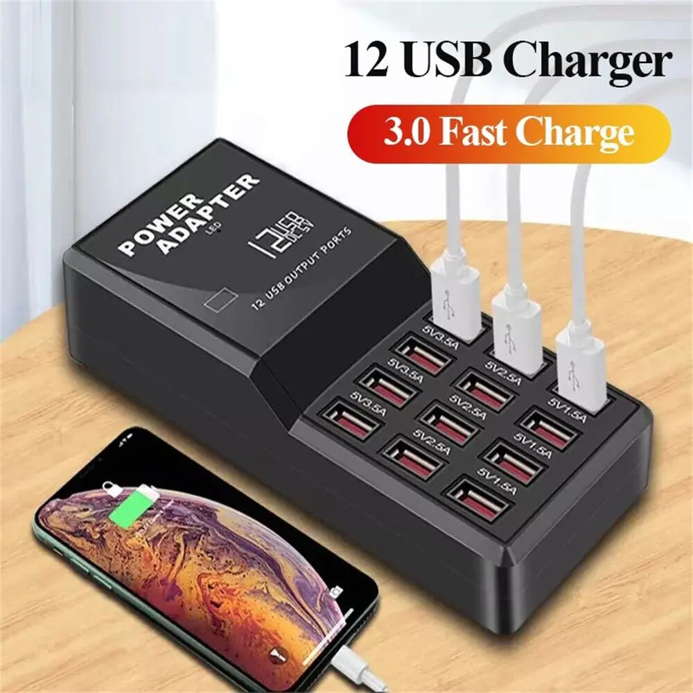 Multi 12 Port USB Charging Station Hub Desktop Wall Cell Phone Charger Organizer by Anti Spier