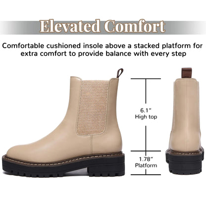 Athlefit Women's Chelsea Ankle Boots Platform Slip On Chunky Heel Lug Sole Leather Booties 9.5 Khaki by Anti Spier