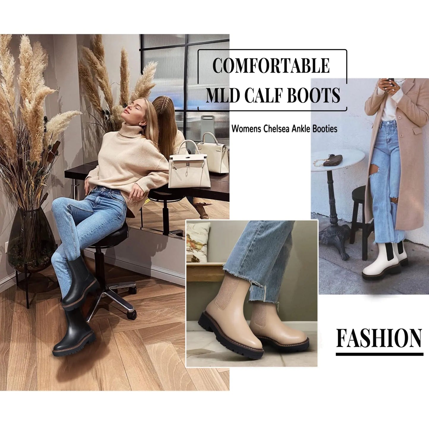 Athlefit Women's Chelsea Ankle Boots Platform Slip On Chunky Heel Lug Sole Leather Booties 9.5 Khaki by Anti Spier
