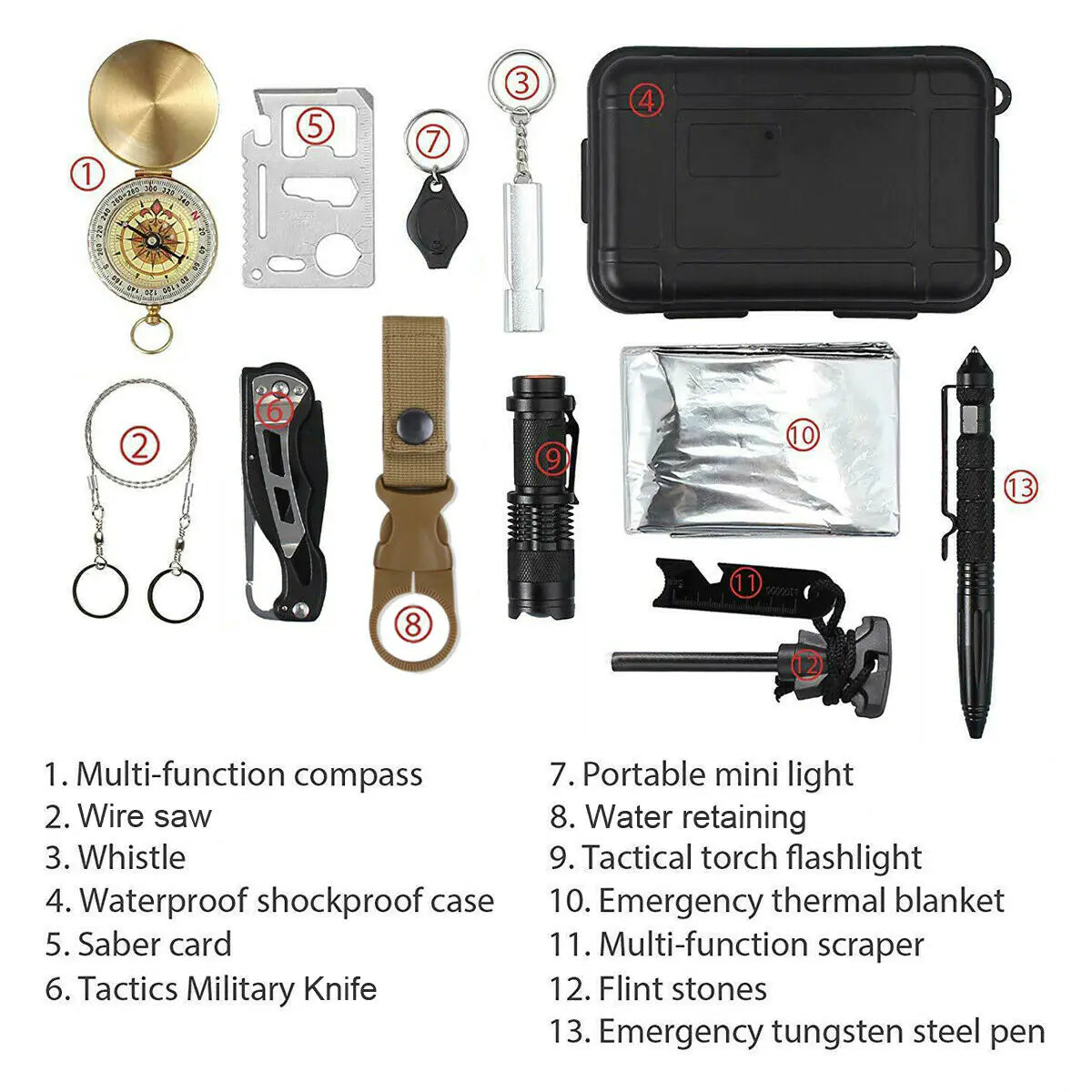 14 in 1 Outdoor Emergency Survival And Safety Gear Kit Camping Tactical Tools SOS EDC Case by Anti Spier
