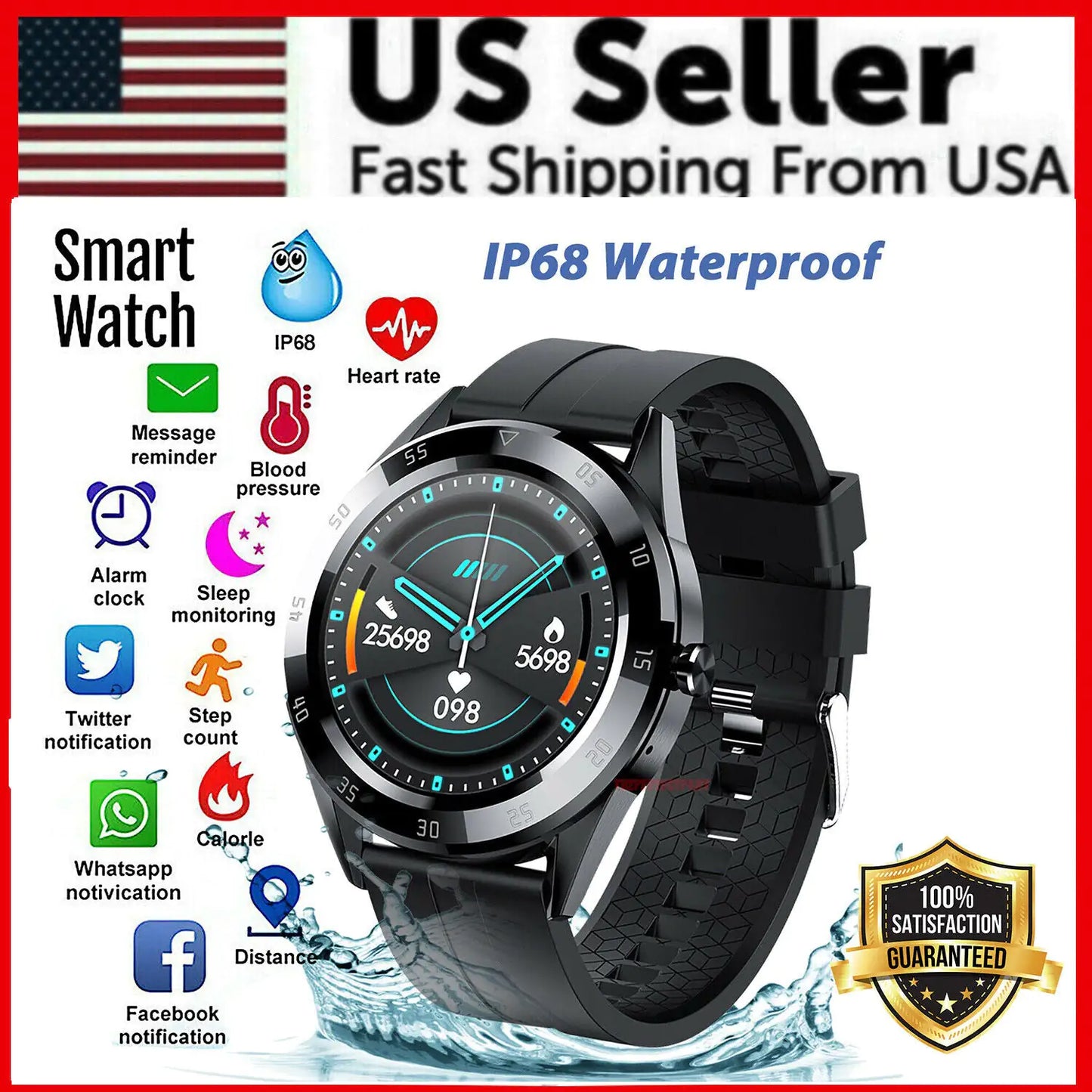 Waterproof Bluetooth Smart Watch Phone Mate Heart Rate Tracker For iOS Android by Anti Spier