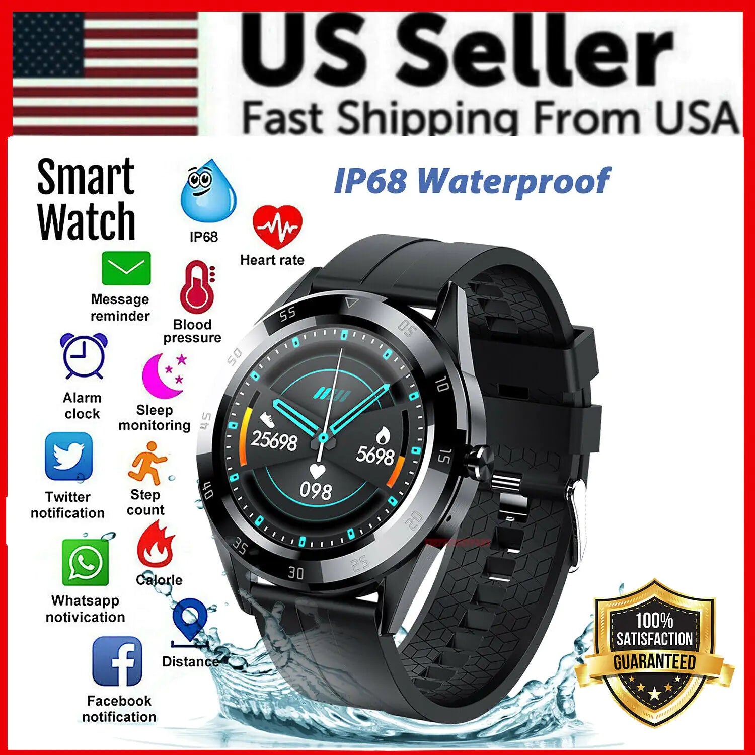 Waterproof Bluetooth Smart Watch Phone Mate Heart Rate Tracker For iOS Android by Anti Spier