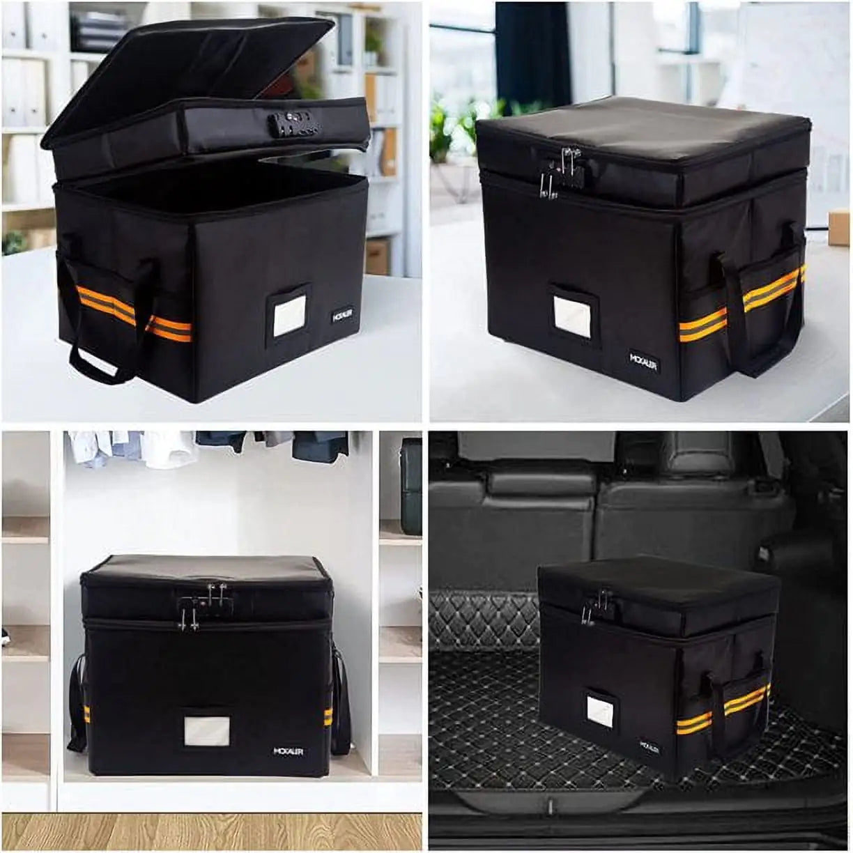 Fireproof Document Organizer with Lock, Upgraded 2 Layer File Box Organizer, Portable Office/Home Collapsible File Storage with Reflective Strip for Hanging Letter/Legal Size Folder/Certificate by Anti Spier