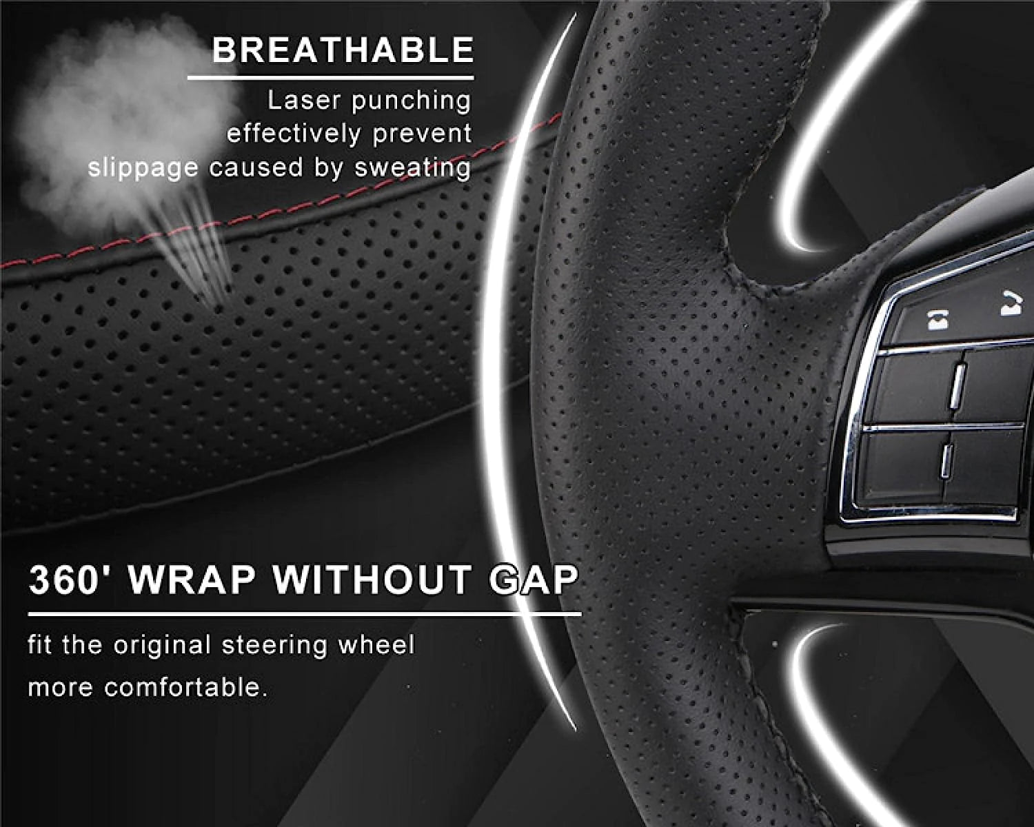 Genuine Leather DIY Car Steering Wheel Cover Anti-slip For 15"/38 cm Black US by Anti Spier