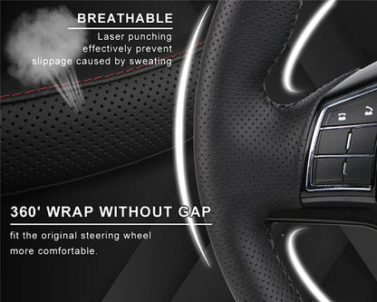 Genuine Leather DIY Car Steering Wheel Cover Anti-slip For 15"/38 cm Black US by Anti Spier