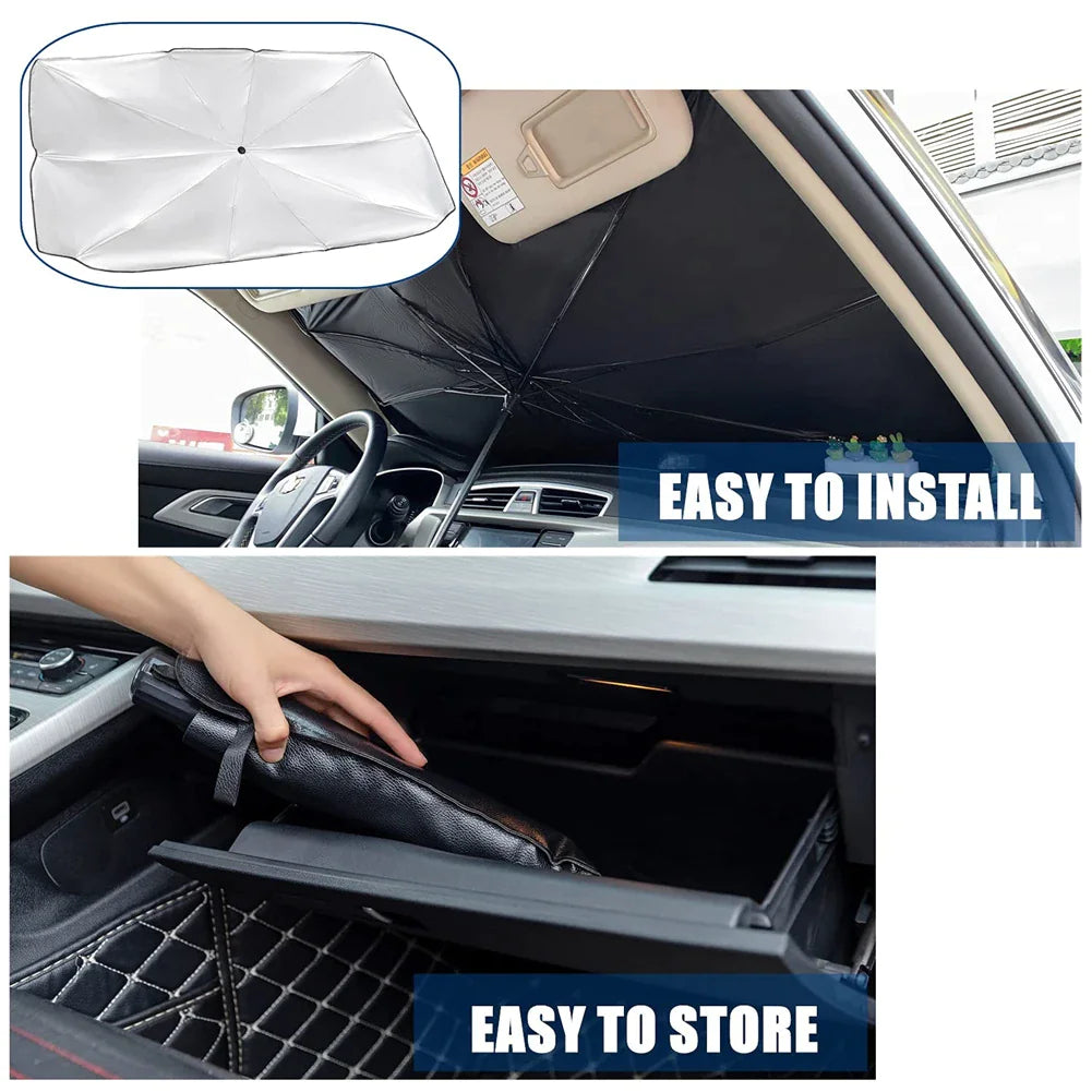 57" Car Windshield Sun Shade Foldable Umbrella Front Window Cover Visor Umbrella by Anti Spier