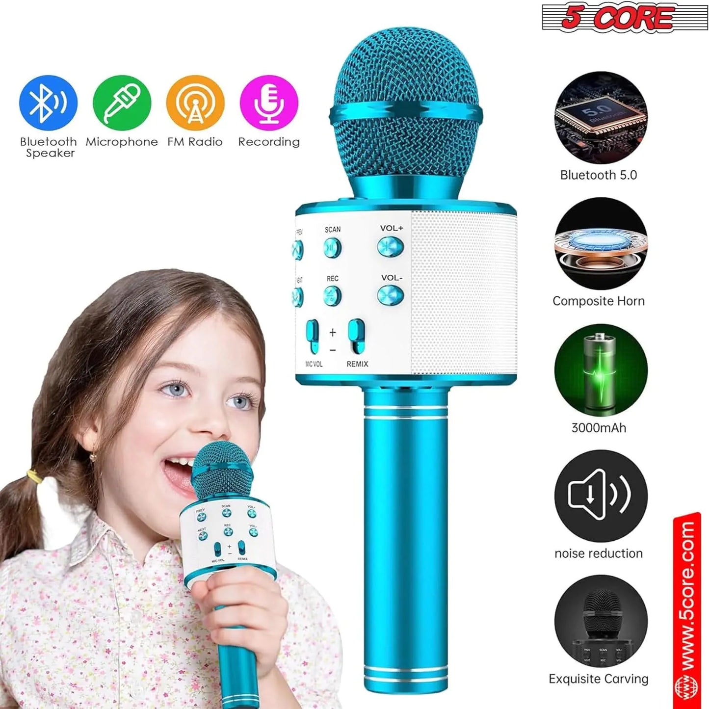 5Core Wireless Karaoke Microphone Bluetooth Mic Portable Handheld Microfonos Inalambricos by Anti Spier