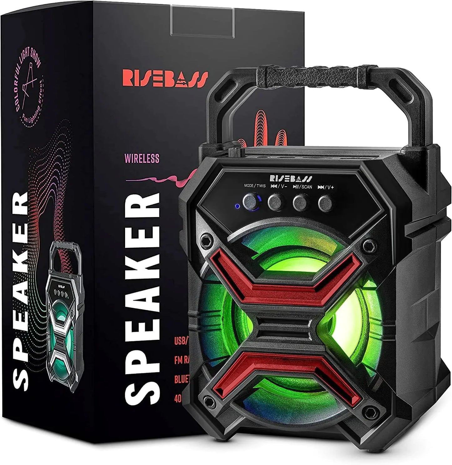 Portable Wireless Bluetooth Speaker with TWS Function - Rechargeable Bluetooth Speaker - LES flashing Lights by Anti Spier