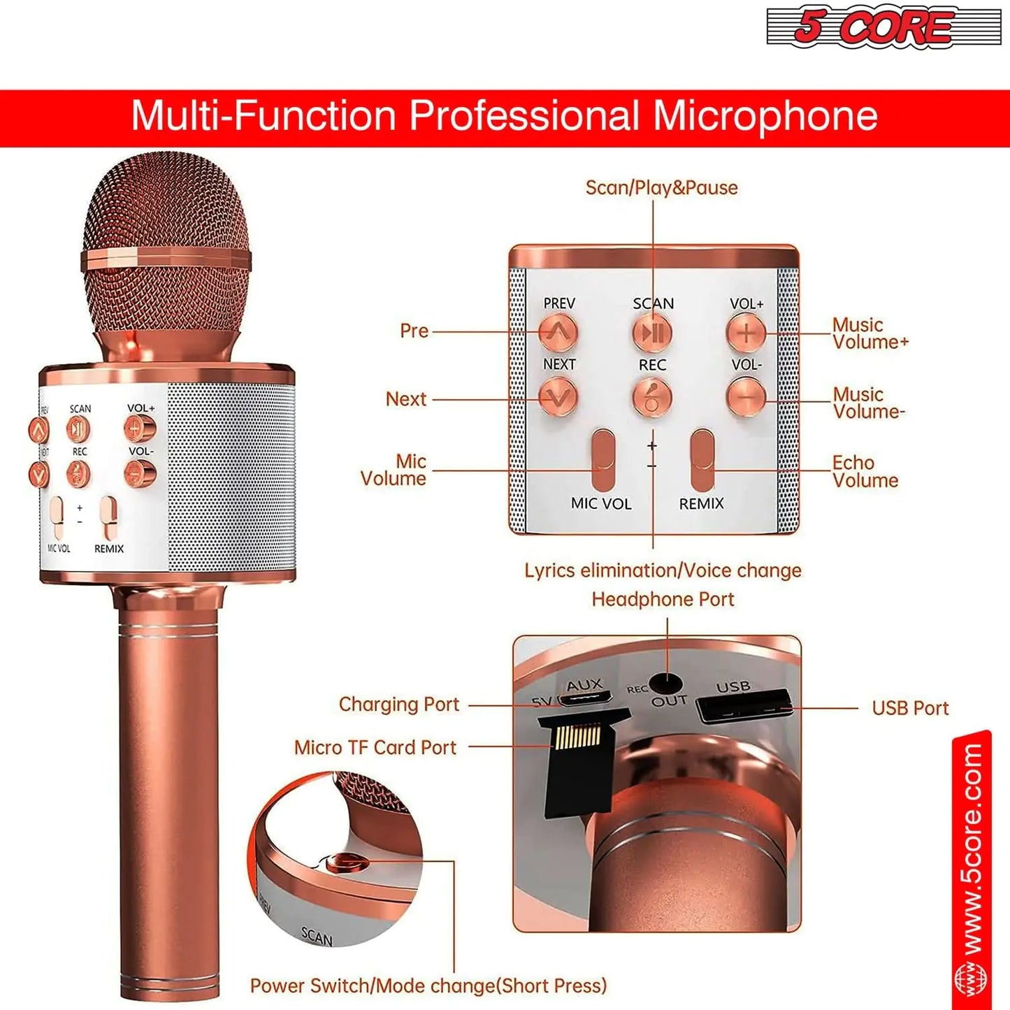 5Core Wireless Karaoke Microphone Bluetooth Mic Portable Handheld Microfonos Inalambricos by Anti Spier