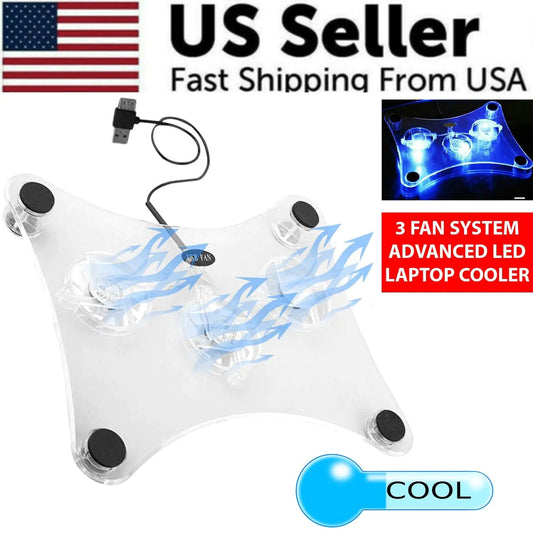 3 Fans USB Cooler Cooling Pad Stand LED Light Radiator For Laptop PC Notebook by Anti Spier