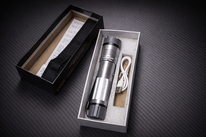 Silver Safety Flashlight Stun Shock Rechargeable Super Bright LED with Holster by Anti Spier