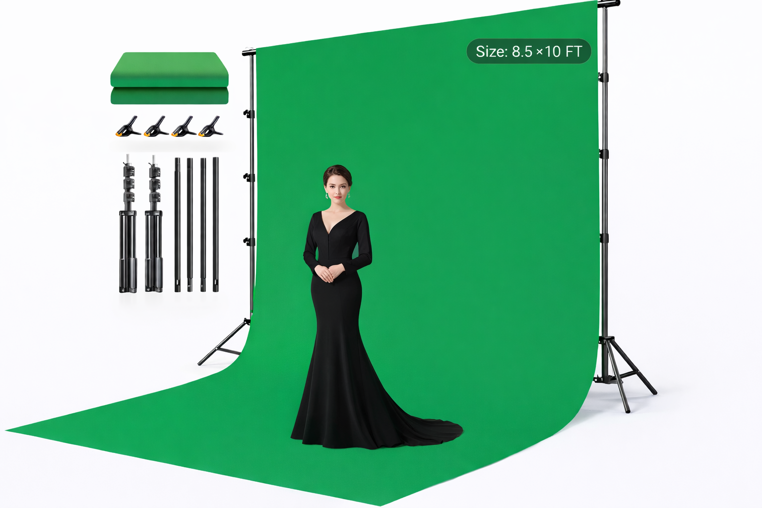 10x10ft Backdrop Green Screen with Stand Kit, 7.5 X 10ft with Carrying Bag And 4 Clamps for Photoshoot Portraits Party Video Recording by Anti Spier