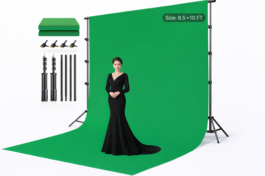 10x10ft Backdrop Green Screen with Stand Kit, 7.5 X 10ft with Carrying Bag And 4 Clamps for Photoshoot Portraits Party Video Recording by Anti Spier