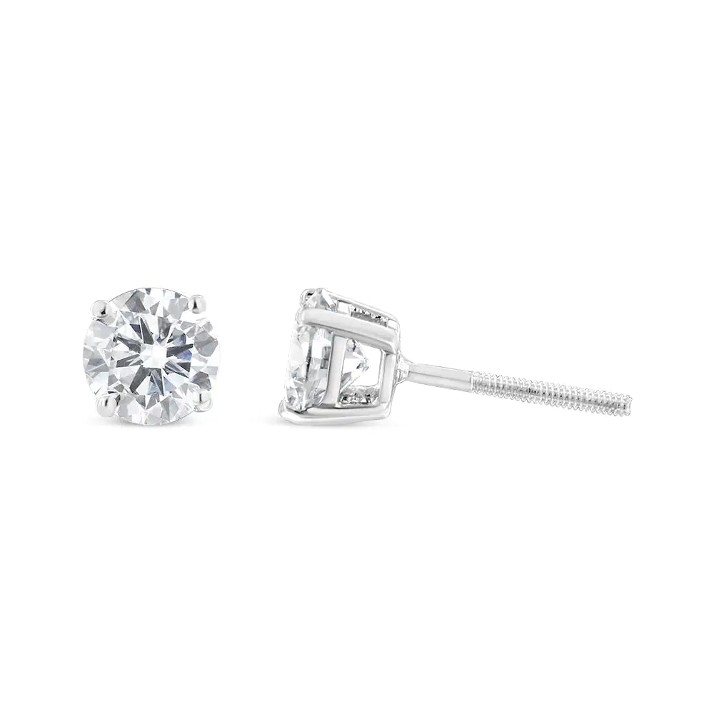 14K White Gold 2.00 Cttw Lab Grown Round Brilliant-Cut Diamond Classic 4-Prong Stud Earrings with Screw Backs (F-G color, VVS2-VS1 Clarity) by Anti Spier