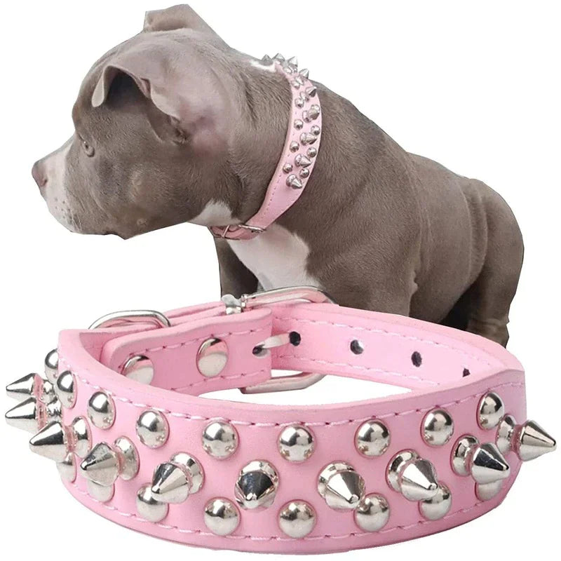 Spiked Studded Leather Dog Collar Rivets Pet Small Large Cat Pit Bull Adjustable by Anti Spier