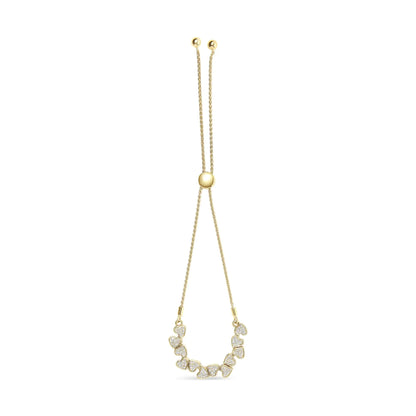 Yellow Gold Plated .925 Sterling Silver 1/2 Cttw Diamond Sideways Hearts Bolo Bracelet (H-I Color, I1-I2 Clarity) - 4”-10” Adjustable by Anti Spier