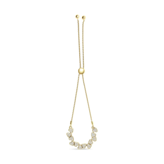 Yellow Gold Plated .925 Sterling Silver 1/2 Cttw Diamond Sideways Hearts Bolo Bracelet (H-I Color, I1-I2 Clarity) - 4”-10” Adjustable by Anti Spier