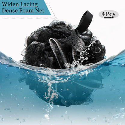 Bath Loofah Shower Sponge Body Back Scrubber Soft Mesh Shower Puffs Exfoliating Loofa for Women & Men Bath Accessories Cleaning Tool (4Pack 60G Black, Charcoal Black) 1 Count (Pack of 4) by Anti Spier