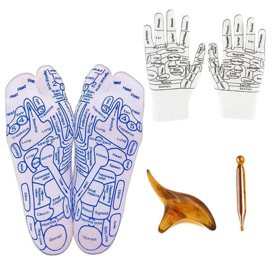 Keboygym Reflexology Socks and Glove|Acupressure Reflexology Socks and Glove with Tools|Foot and Hand Massage Tool for Neuropathy & Trigger Point Relief (Woman+Glove) by Anti Spier