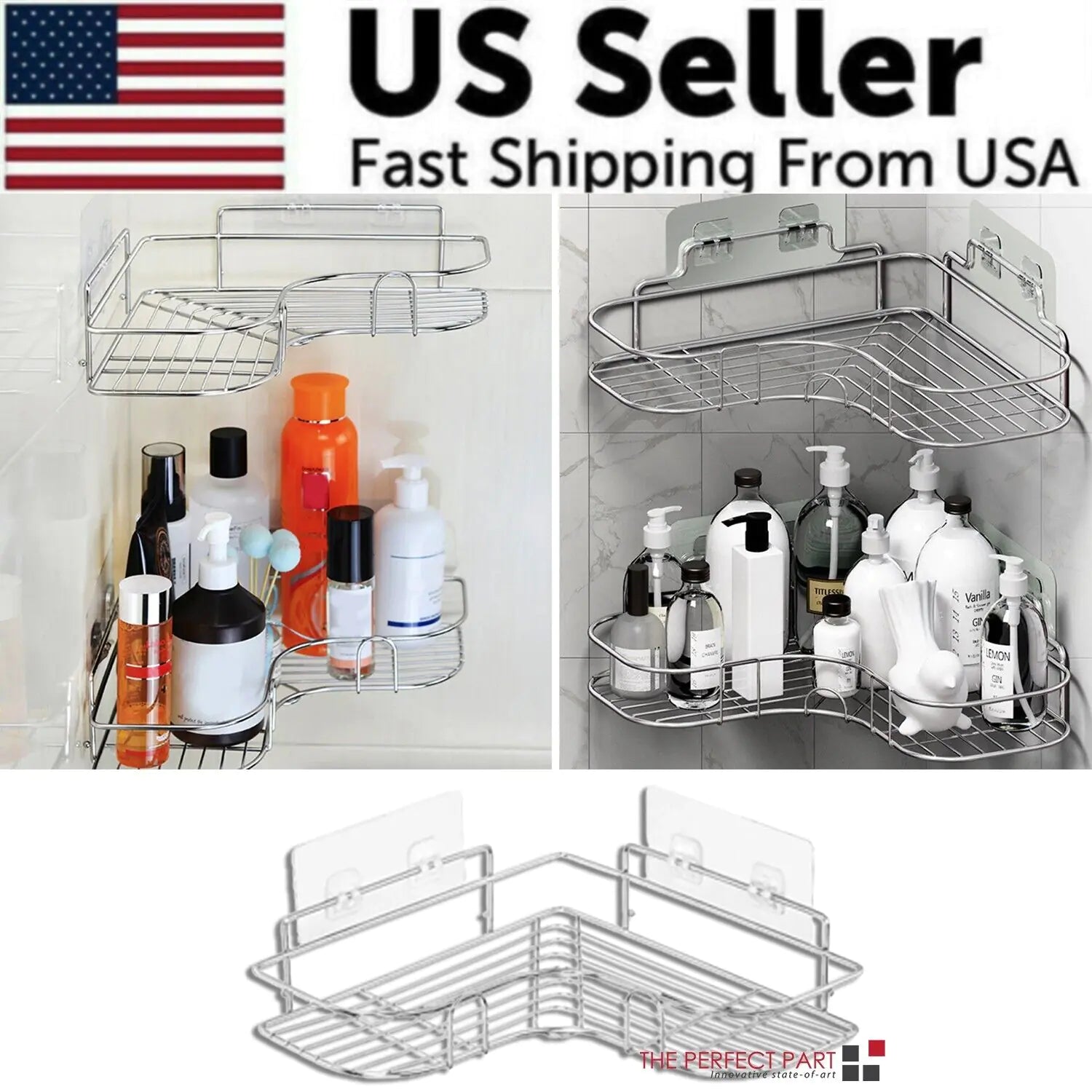 Shower Caddy Shelf Bathroom Corner Bath Storage Holder Organizer Triangular Rack by Anti Spier