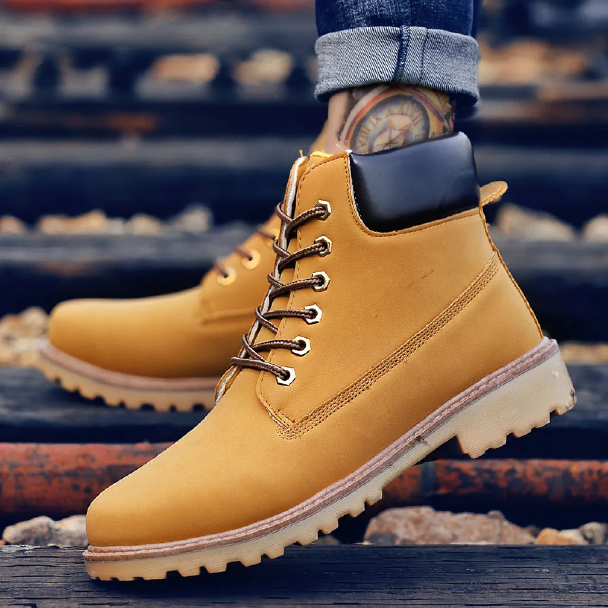 Men's PU Leather High-Top Snow Boots by Anti Spier