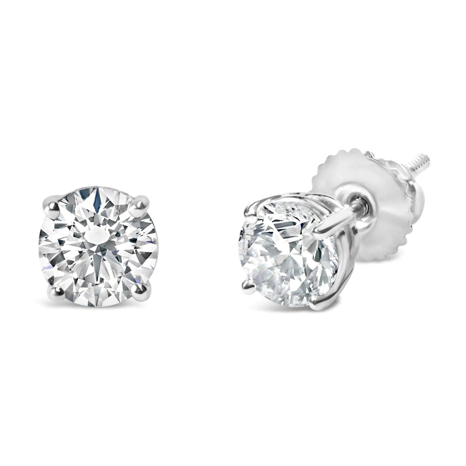 IGI Certified 14K White Gold 1 1/2 Cttw Round Diamond Solitaire Stud Earrings with Screwbacks (G-H Color, I1-I2 Clarity) by Anti Spier