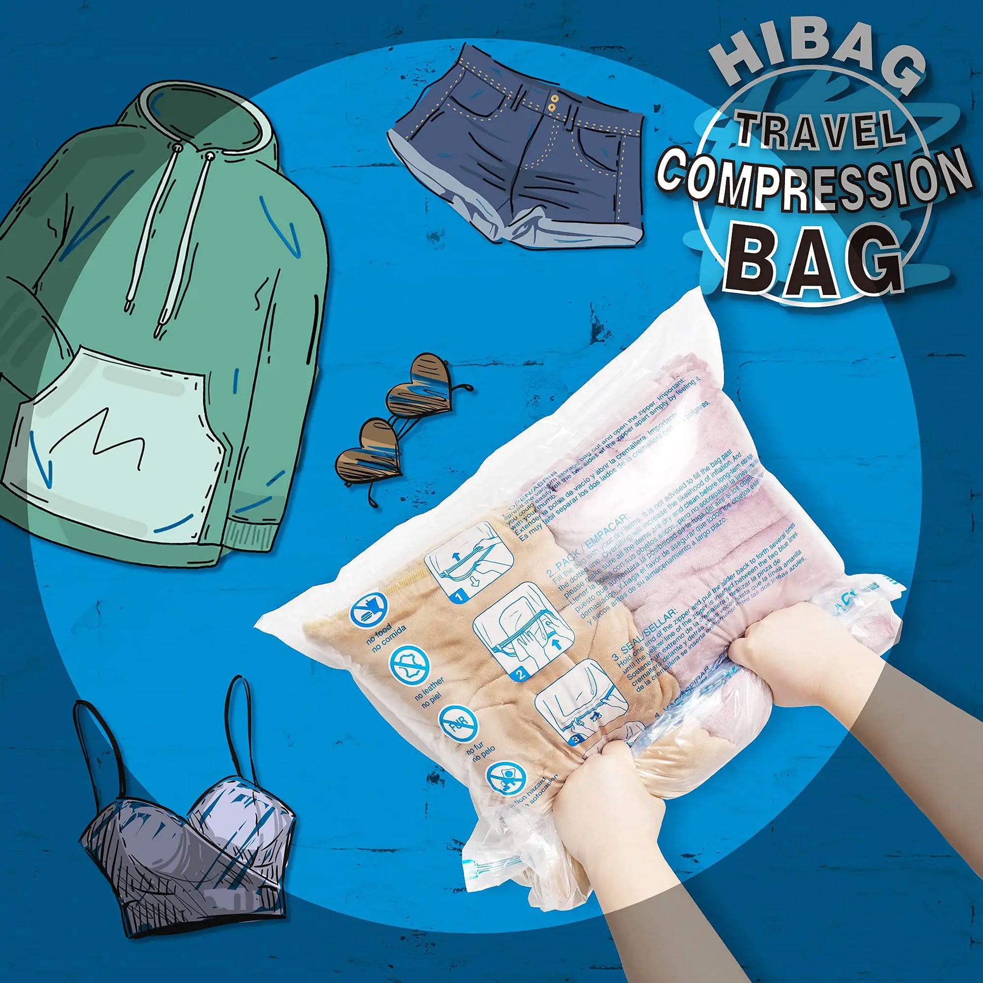 HIBAG 12 Compression Bags for Travel, Travel Essentials Compression Bags, Vacuum Packing Space Saver Zipper Bags for Cruise Travel Accessories (12-Travel) by Anti Spier