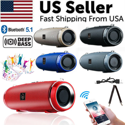 Bluetooth 5.1 Speaker Wireless Waterproof Outdoor Stereo LOUD Bass USB/TF Strap by Anti Spier