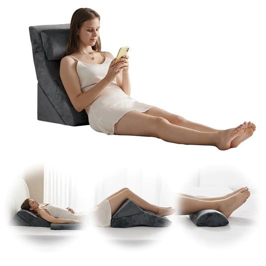 Qirroboni 3PCS Orthopedic Bed Wedge Pillow Set Adjustable Pillows for Neck Back and Leg Pain Relief Comfortable & Post Surgery Foam- Heartburn Anti Snoring Acid Reflux & GERD Sleeping Charcoal Grey by Anti Spier