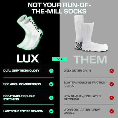 Lux Dual Grip Socks - Soccer Grip Socks for Men and Women. GripArray™ Performance & Comfort - Anti-Slip Grip Socks for Soccer Large White (2 Packs) by Anti Spier