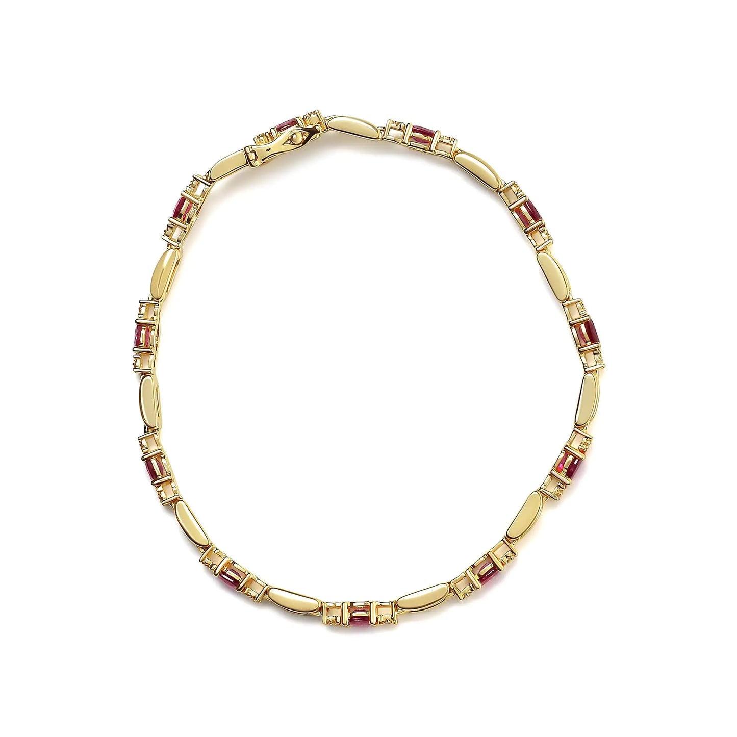 10K Yellow Gold Oval Ruby and 1/10 Cttw Diamond Bar Prong Set Bracelet (H-I Color, SI1-SI2 Clarity) - Size 7" by Anti Spier