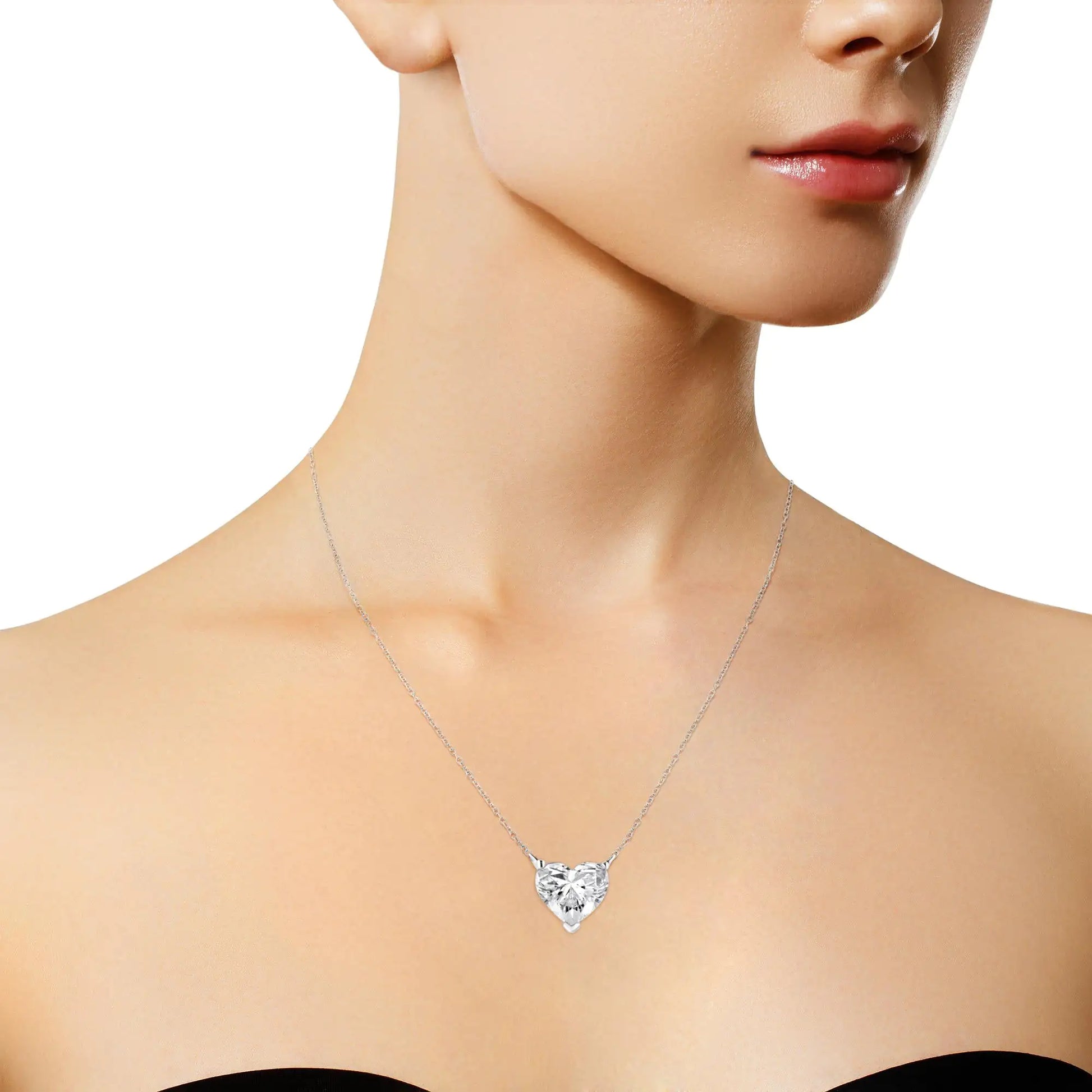 14k White Gold 1/4 Cttw Lab Grown Heart Shape Diamond Solitaire 18" Pendant Necklace (E-F Color, SI1-SI2 Clarity) by Anti Spier