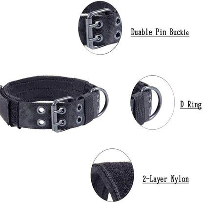 2" Wide Tactical Heavy Duty Nylon Large Dog Collar K9 Military With Metal Buckle by Anti Spier