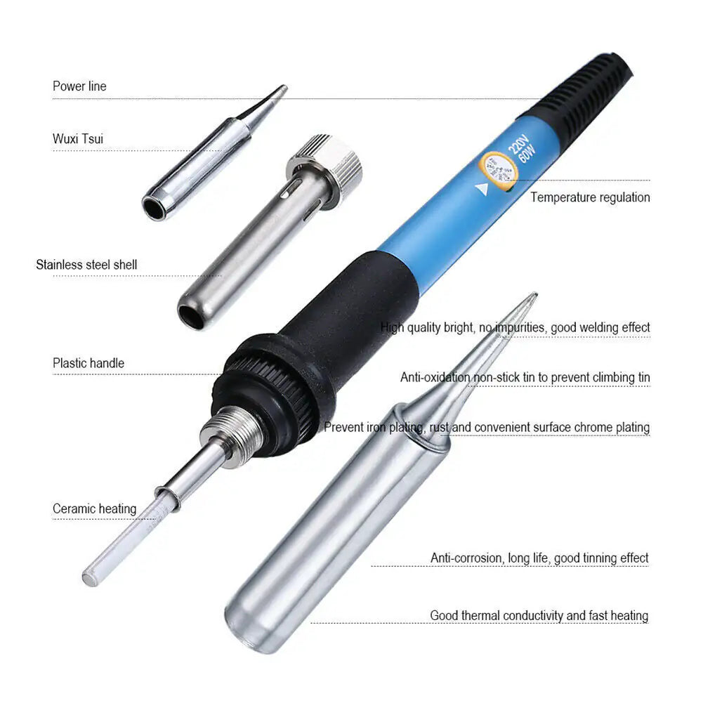 60W Soldering Iron Digital LCD Electric Welding Tools Solder Wire Tweezers Hand by Anti Spier
