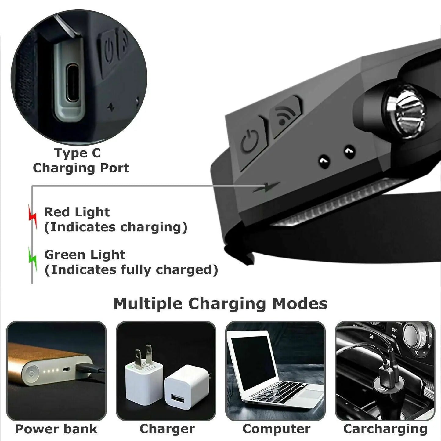 COB LED Headlamp USB Rechargeable Headlight Torch Work Light Bar Head Band Lamp by Anti Spier