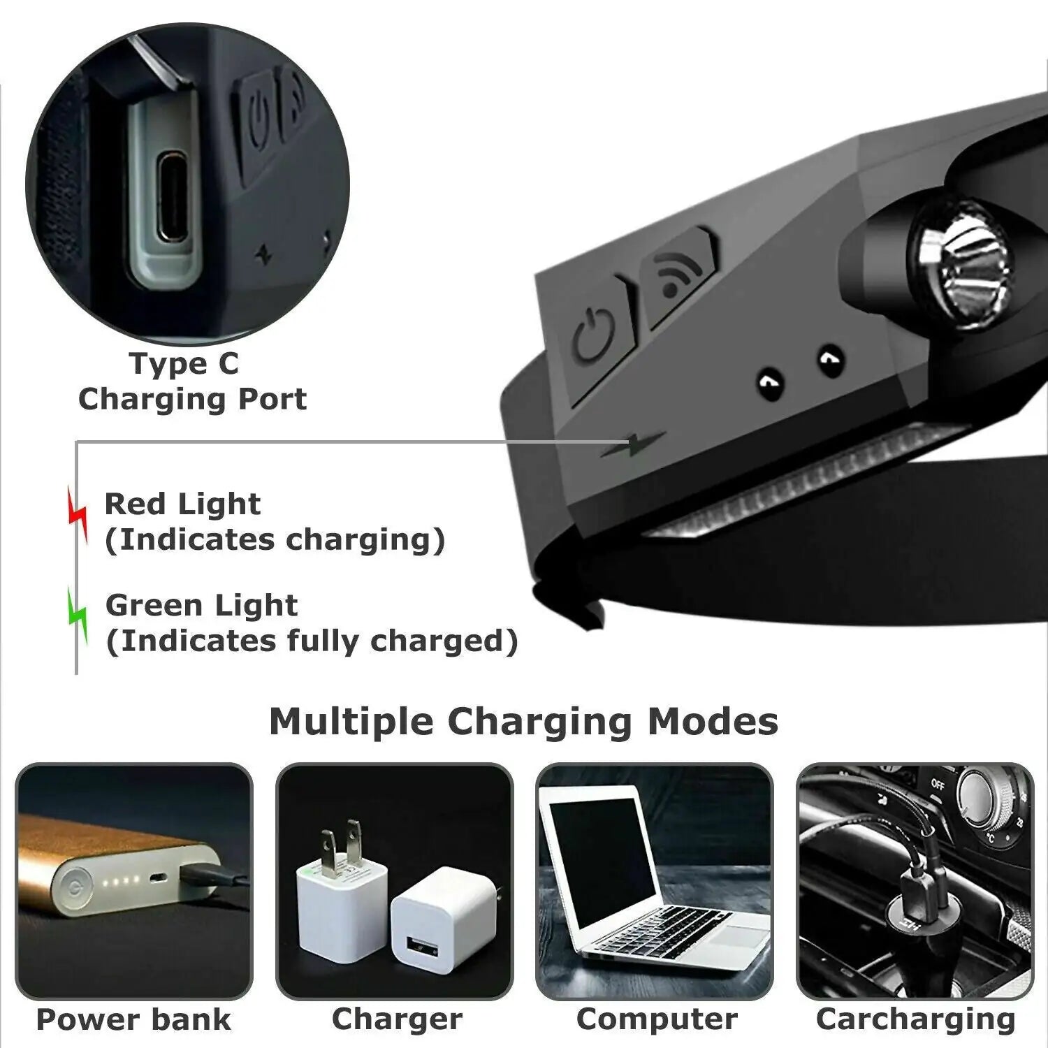 COB LED Headlamp USB Rechargeable Headlight Torch Work Light Bar Head Band Lamp by Anti Spier