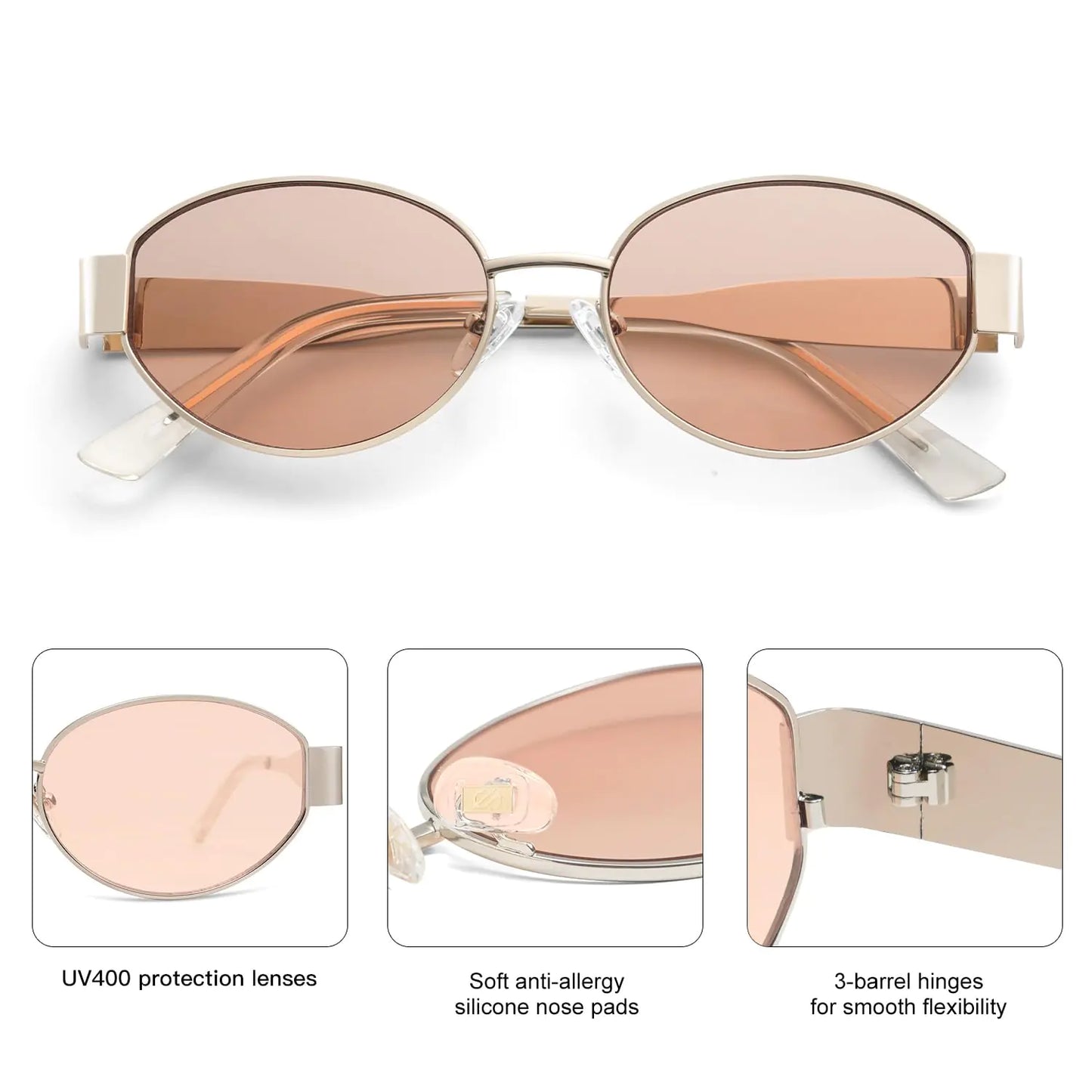 SOJOS Retro Oval Sunglasses for Women Men Trendy Sun Glasses Classic Shades UV400 Protection SJ1217 Light Gold/Light Brown by Anti Spier