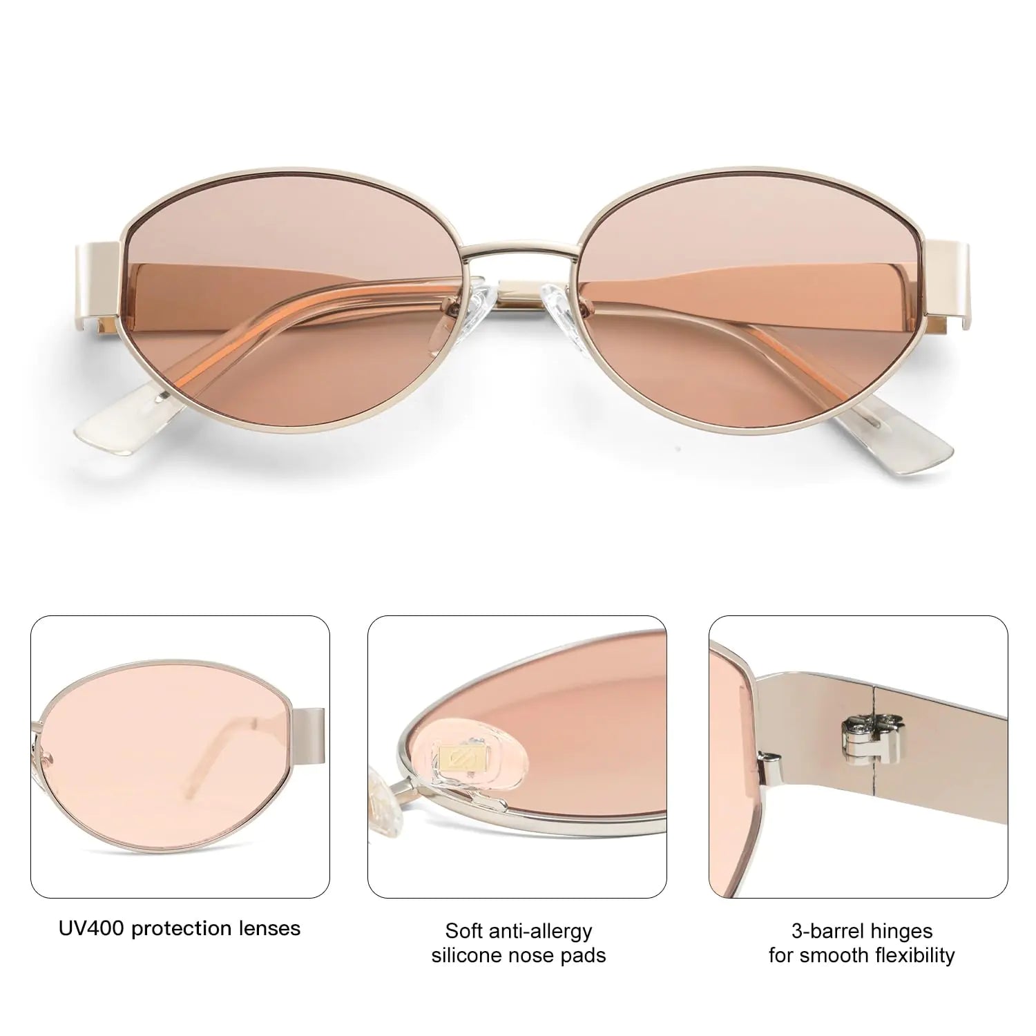 SOJOS Retro Oval Sunglasses for Women Men Trendy Sun Glasses Classic Shades UV400 Protection SJ1217 Light Gold/Light Brown by Anti Spier