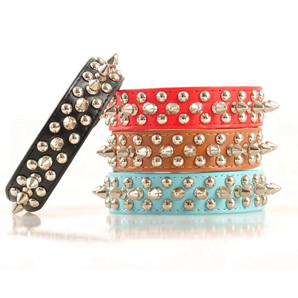 Spiked Studded Leather Dog Collar Rivets Pet Small Large Cat Pit Bull Adjustable by Anti Spier