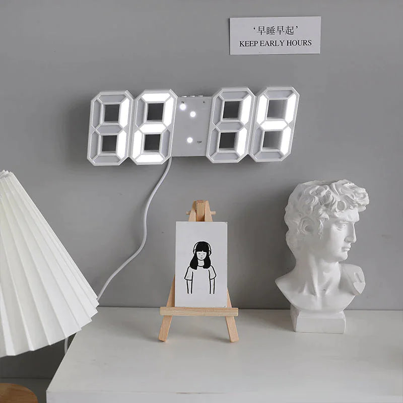 Digital 3D LED Big Wall Desk Alarm Clock Snooze 12/24 Hours Auto Brightness USB by Anti Spier