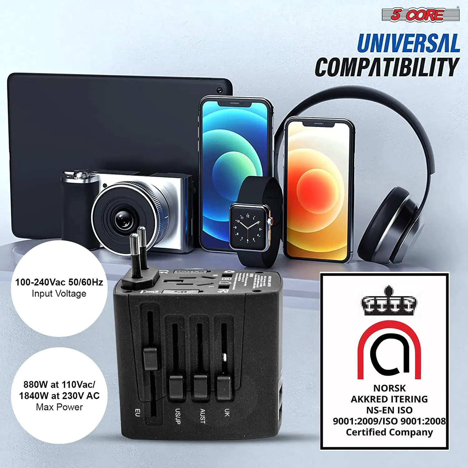 Universal Travel Adapter International Power Adapters 3 Pack Multicharger Plug w 4 USB Ports by Anti Spier