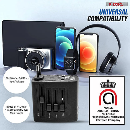 Universal Travel Adapter International Power Adapters 3 Pack Multicharger Plug w 4 USB Ports by Anti Spier