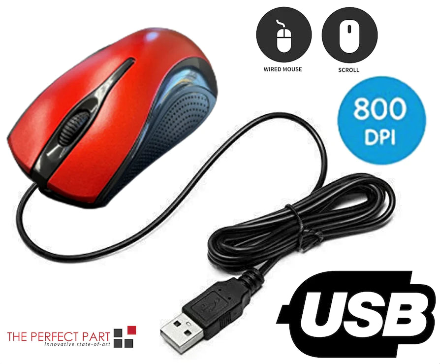 USB 2.0 Optical Wired Scroll Wheel Mouse For PC Laptop Notebook Desktop Red Mice by Anti Spier