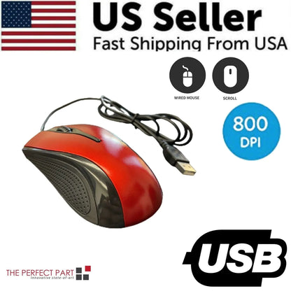 USB 2.0 Optical Wired Scroll Wheel Mouse For PC Laptop Notebook Desktop Red Mice by Anti Spier